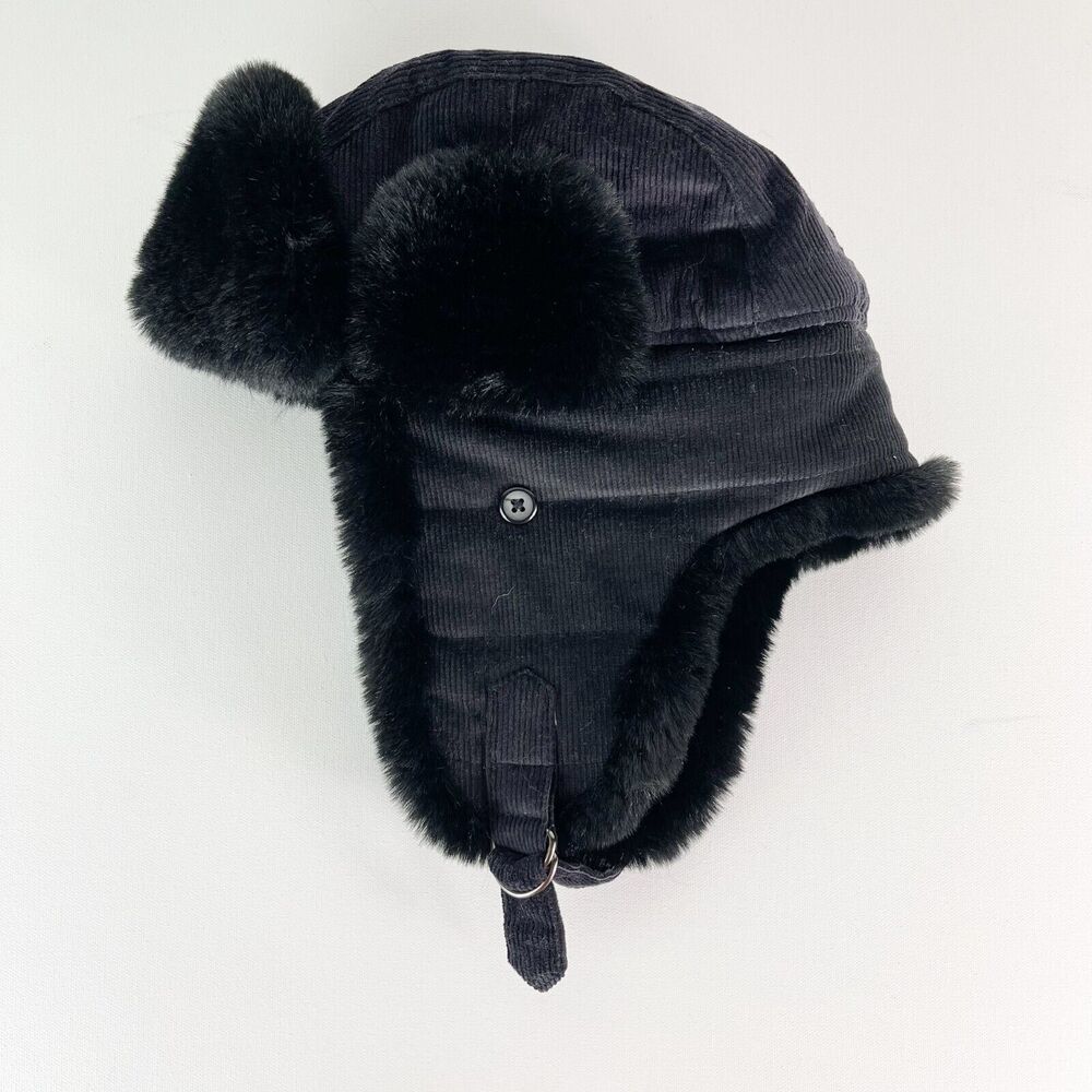 Stewart of Scotland NWT Black Wool Blend Faux Fur Bomber Hat Size S